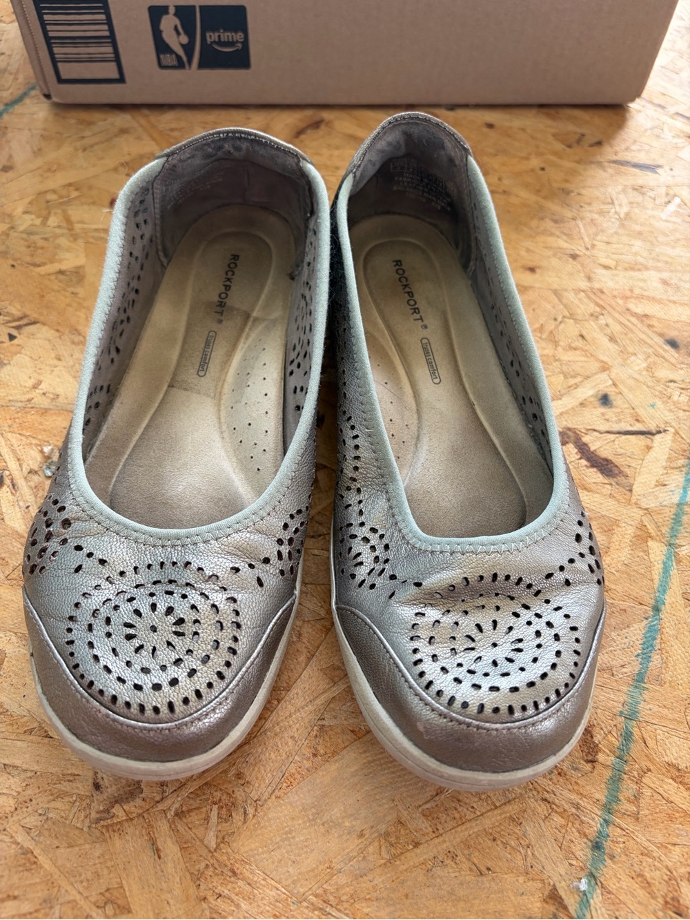 Rockport Metallic Light Bronze Slip-On Perforated Flats